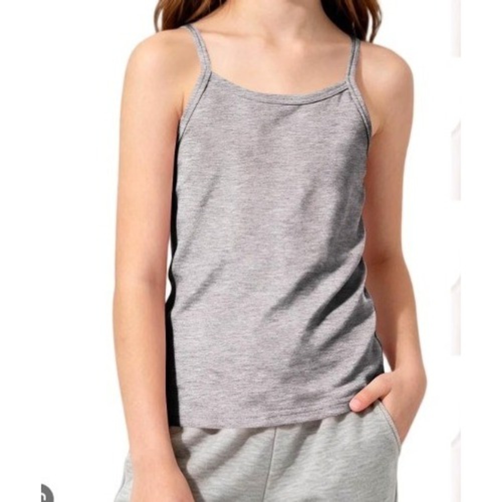 Hanes Girls Size Large Tank Top Camisole Heather Gray Square Neck Sleeveless